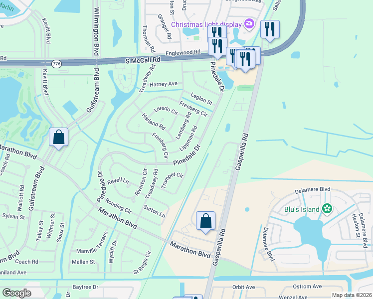 map of restaurants, bars, coffee shops, grocery stores, and more near 7152 Lippman Road in Port Charlotte