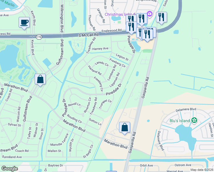 map of restaurants, bars, coffee shops, grocery stores, and more near 7184 Lemberg Road in Port Charlotte