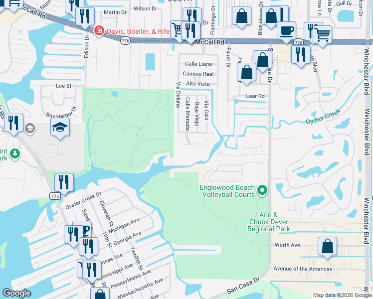 map of restaurants, bars, coffee shops, grocery stores, and more near 8017 Weyers Court in Englewood