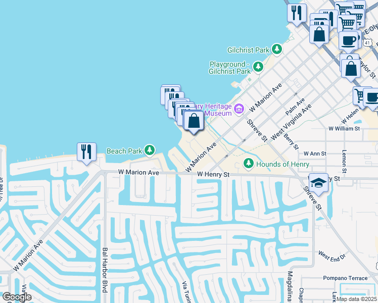 map of restaurants, bars, coffee shops, grocery stores, and more near 1250 Cosby Street in Punta Gorda