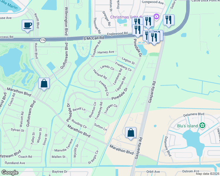 map of restaurants, bars, coffee shops, grocery stores, and more near 7184 Lemberg Road in Port Charlotte