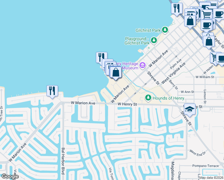 map of restaurants, bars, coffee shops, grocery stores, and more near 1250 Cosby Street in Punta Gorda