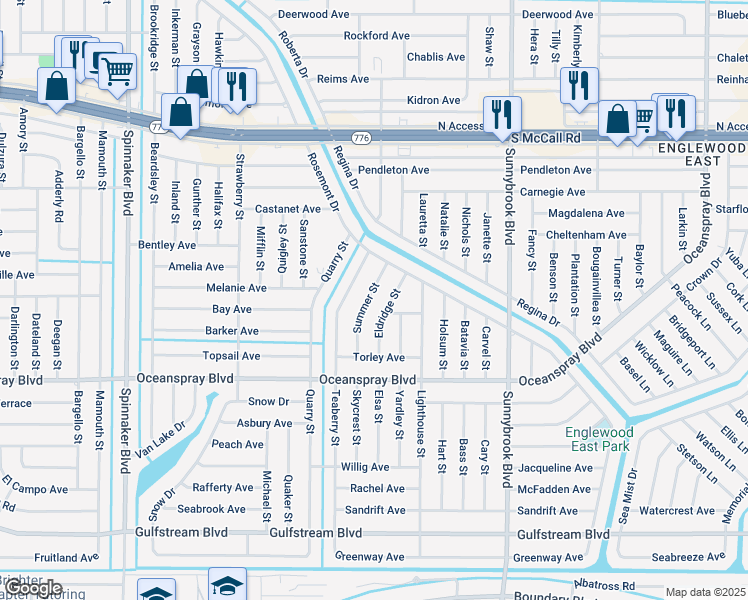 map of restaurants, bars, coffee shops, grocery stores, and more near 7154 Summer Street in Englewood