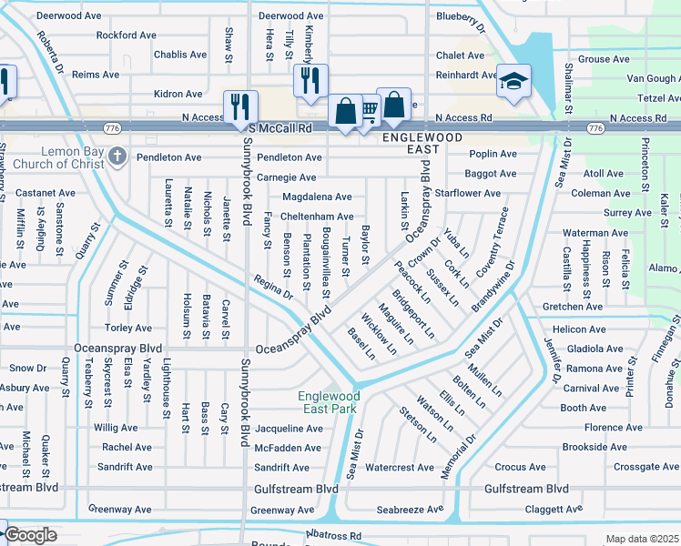 map of restaurants, bars, coffee shops, grocery stores, and more near 7153 Turner Street in Englewood