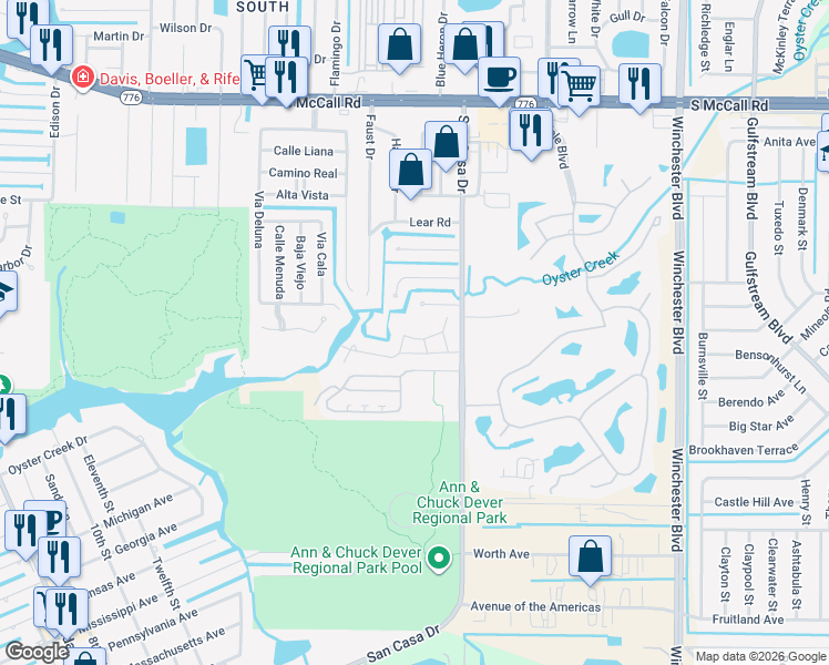map of restaurants, bars, coffee shops, grocery stores, and more near 8140 Landings Lane in Englewood