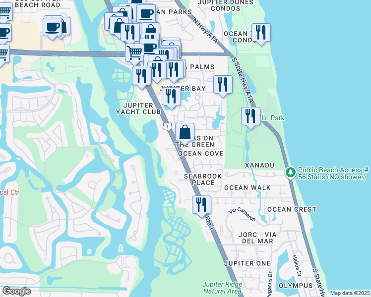 map of restaurants, bars, coffee shops, grocery stores, and more near 815 U.S. 1 in Jupiter