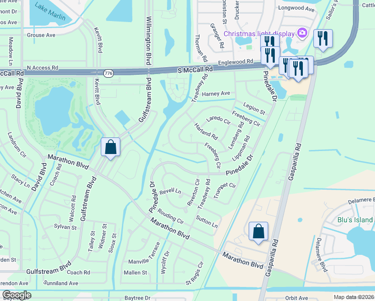 map of restaurants, bars, coffee shops, grocery stores, and more near 7206 Treadway Road in Port Charlotte