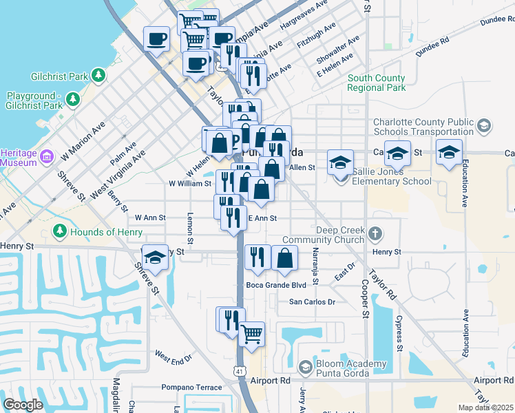 map of restaurants, bars, coffee shops, grocery stores, and more near 1308 Tamiami Trail in Punta Gorda