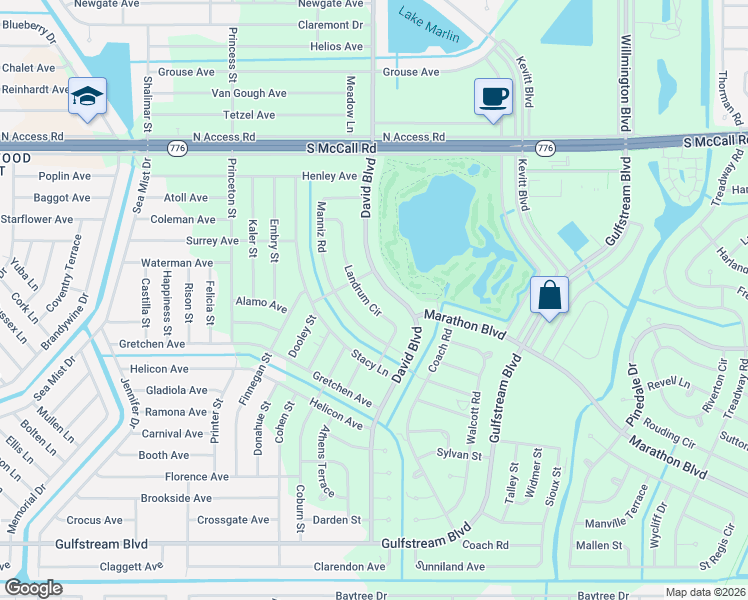 map of restaurants, bars, coffee shops, grocery stores, and more near 7192 Landrum Circle in Port Charlotte