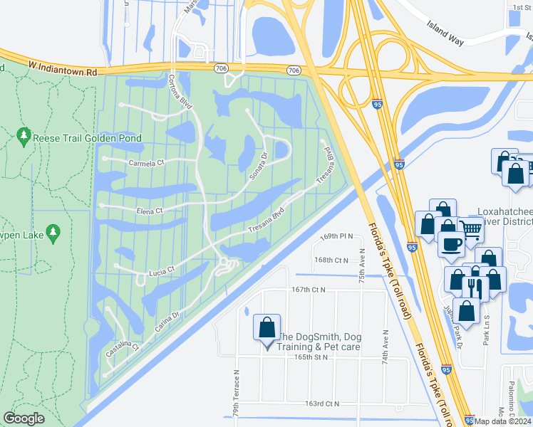 map of restaurants, bars, coffee shops, grocery stores, and more near 222 Tresana Boulevard in Jupiter