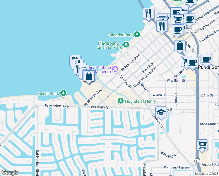 map of restaurants, bars, coffee shops, grocery stores, and more near 1001 West Marion Avenue in Punta Gorda
