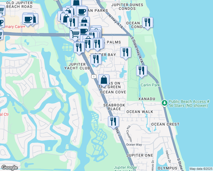 map of restaurants, bars, coffee shops, grocery stores, and more near 815 U.S. 1 in Jupiter