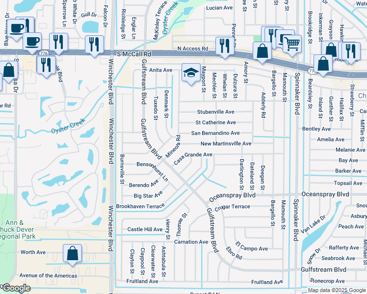map of restaurants, bars, coffee shops, grocery stores, and more near 7146 Mineola Road in Englewood