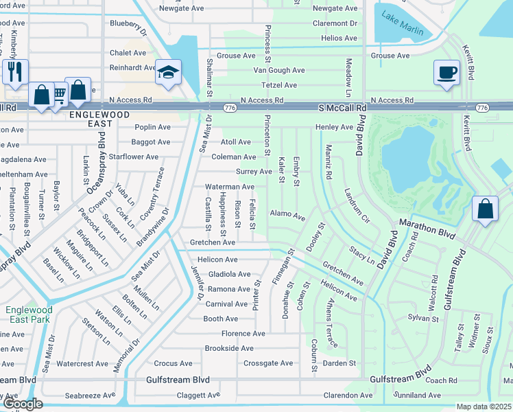 map of restaurants, bars, coffee shops, grocery stores, and more near 7128 Felicia Street in Port Charlotte