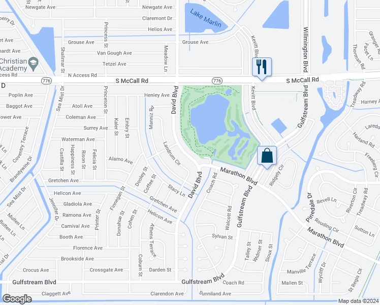 map of restaurants, bars, coffee shops, grocery stores, and more near 7330 David Boulevard in Port Charlotte