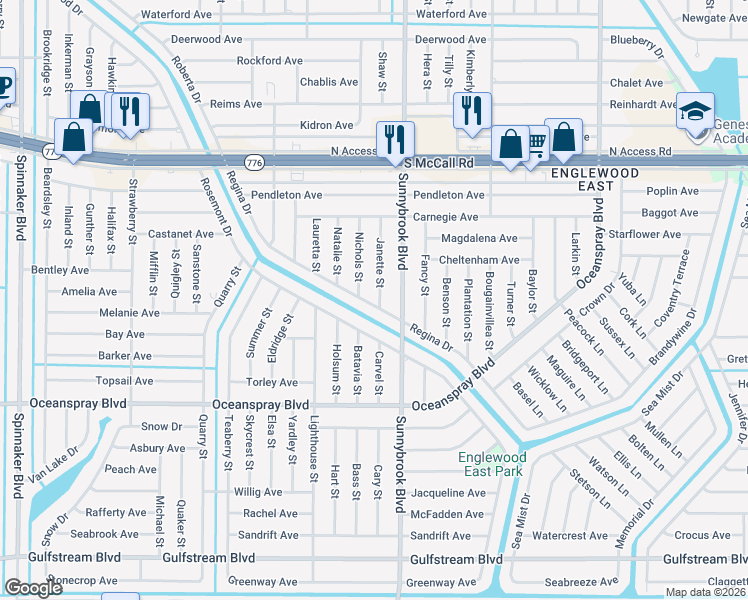 map of restaurants, bars, coffee shops, grocery stores, and more near 7092 Nichols Street in Englewood
