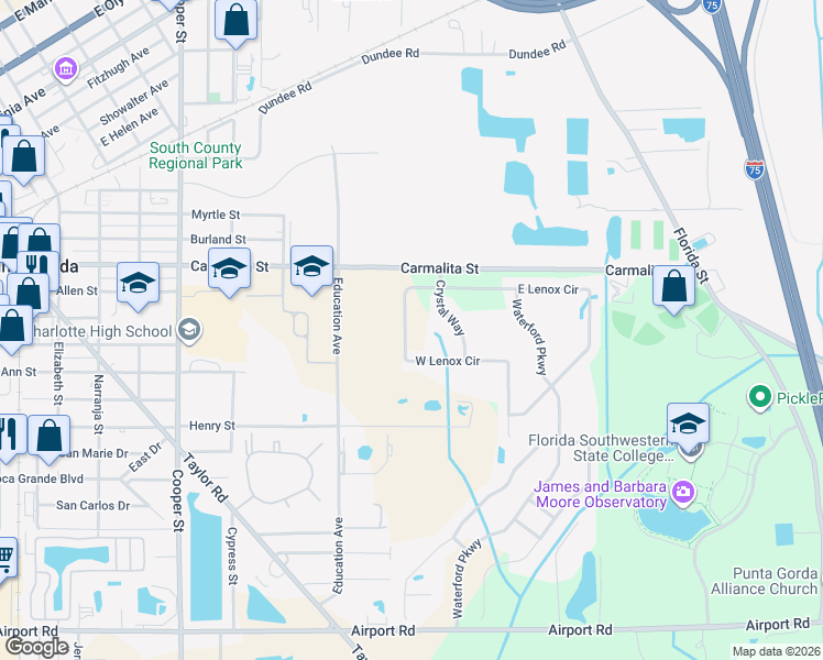 map of restaurants, bars, coffee shops, grocery stores, and more near 7072 West Lenox Circle in Punta Gorda