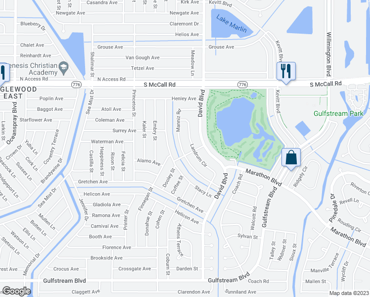 map of restaurants, bars, coffee shops, grocery stores, and more near 7104 Manniz Road in Port Charlotte