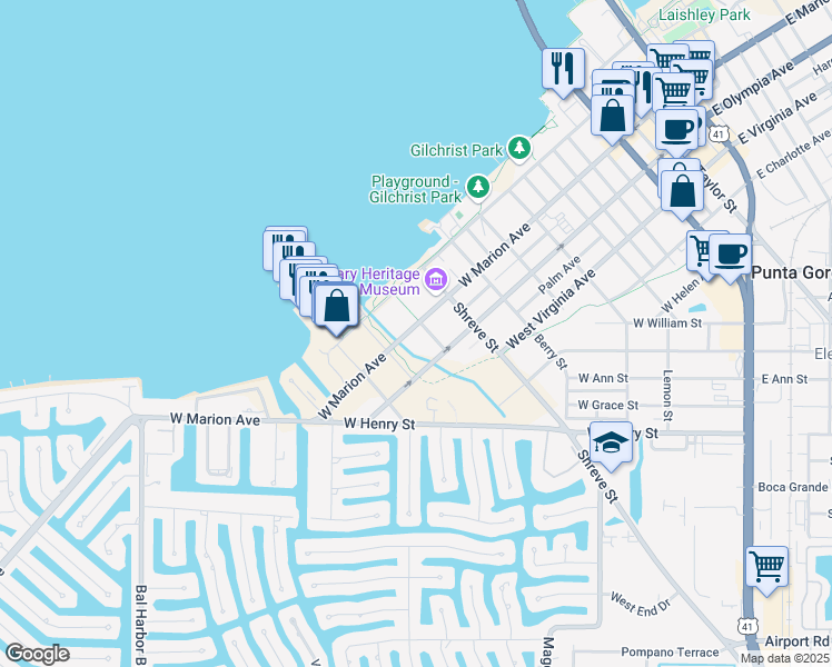 map of restaurants, bars, coffee shops, grocery stores, and more near 1001 West Marion Avenue in Punta Gorda