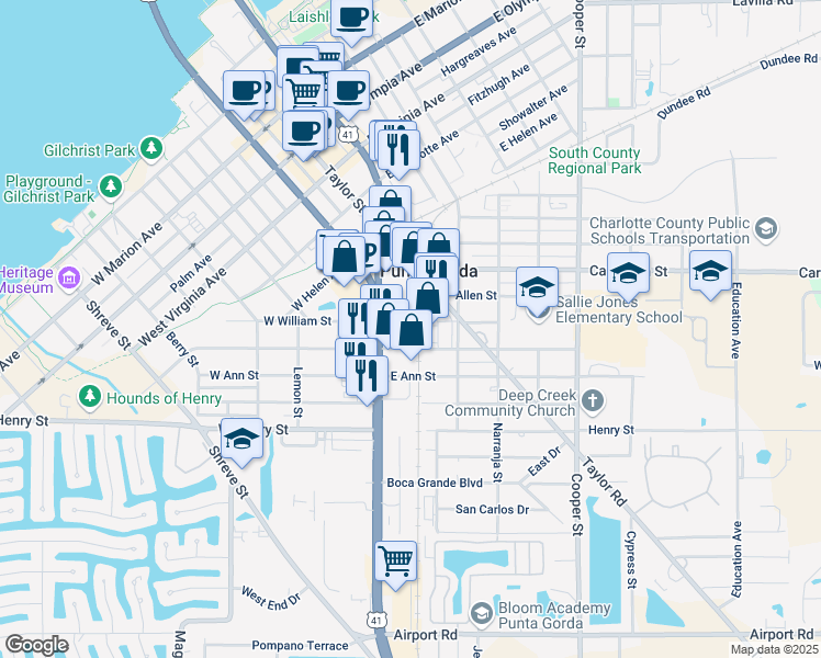 map of restaurants, bars, coffee shops, grocery stores, and more near 204 East McKenzie Street in Punta Gorda