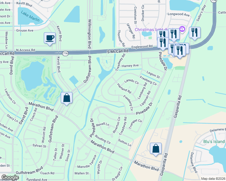 map of restaurants, bars, coffee shops, grocery stores, and more near 7095 Buena Court in Port Charlotte