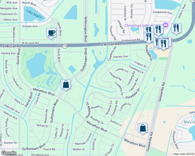 map of restaurants, bars, coffee shops, grocery stores, and more near 7116 Treadway Road in Port Charlotte