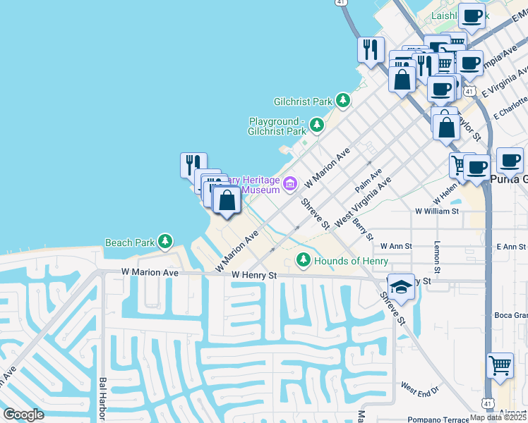 map of restaurants, bars, coffee shops, grocery stores, and more near 1020 West Marion Avenue in Punta Gorda
