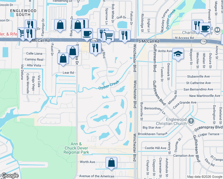 map of restaurants, bars, coffee shops, grocery stores, and more near 8401 Gateway Court in Englewood