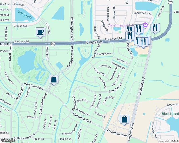 map of restaurants, bars, coffee shops, grocery stores, and more near 7095 Buena Court in Port Charlotte