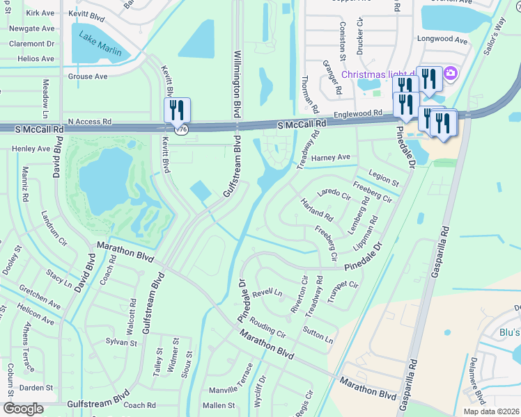 map of restaurants, bars, coffee shops, grocery stores, and more near 7116 Treadway Road in Port Charlotte