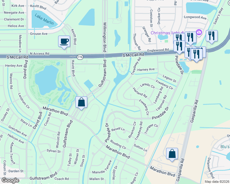 map of restaurants, bars, coffee shops, grocery stores, and more near 7116 Treadway Road in Port Charlotte