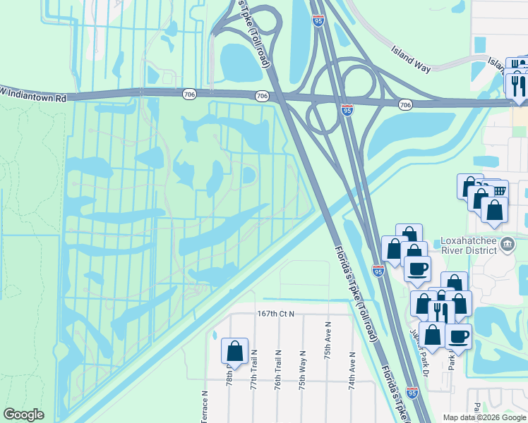 map of restaurants, bars, coffee shops, grocery stores, and more near 155 Tresana Boulevard in Jupiter