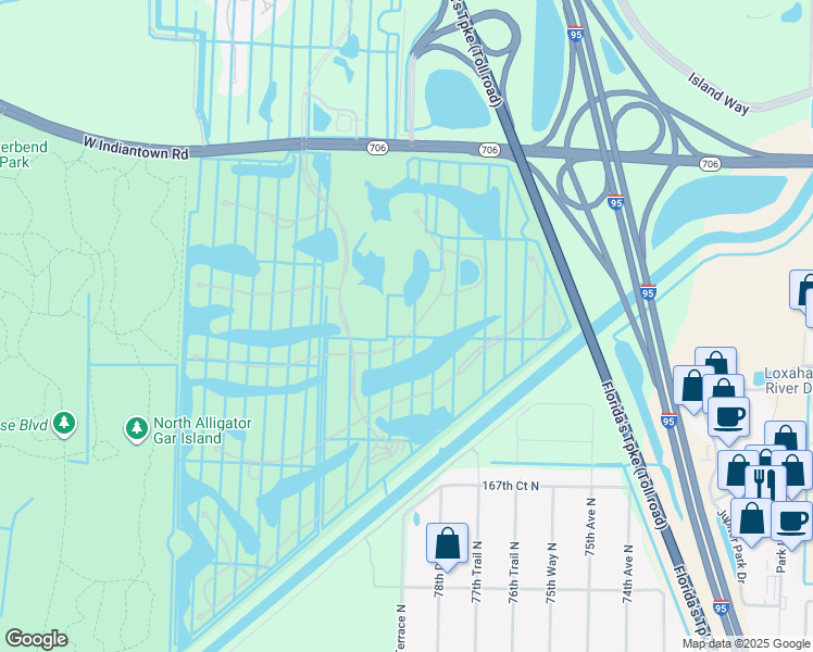 map of restaurants, bars, coffee shops, grocery stores, and more near 123 Sonata Drive in Jupiter