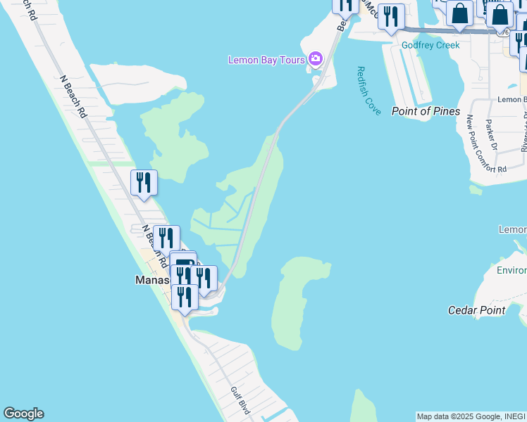 map of restaurants, bars, coffee shops, grocery stores, and more near 1591 Beach Road in Englewood