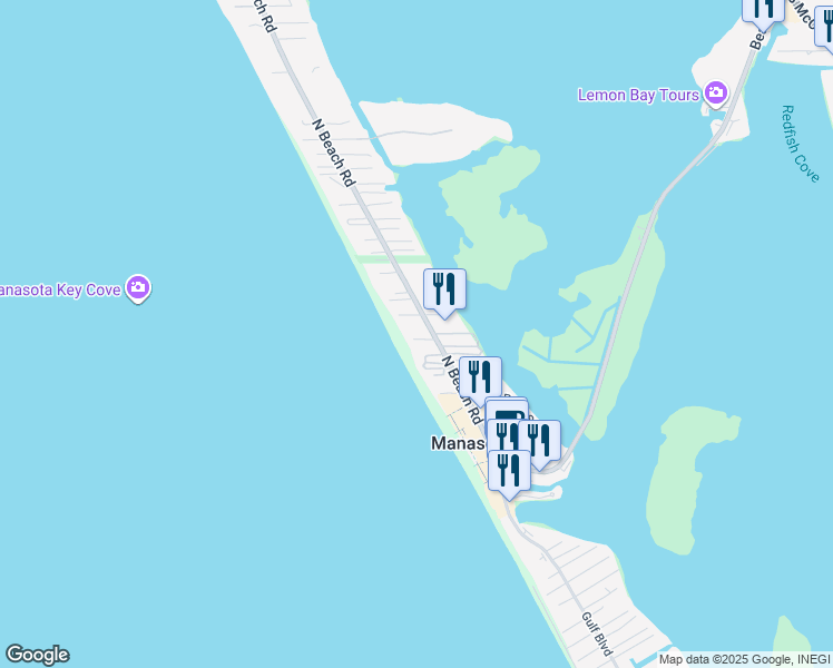 map of restaurants, bars, coffee shops, grocery stores, and more near 2420 North Beach Road in Englewood