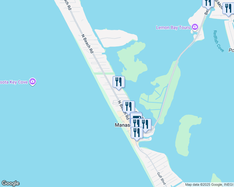 map of restaurants, bars, coffee shops, grocery stores, and more near 2373 North Beach Road in Englewood