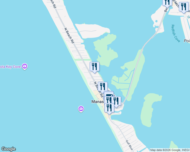 map of restaurants, bars, coffee shops, grocery stores, and more near 2373 North Beach Road in Englewood