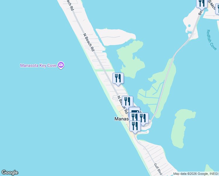 map of restaurants, bars, coffee shops, grocery stores, and more near 2380 North Beach Road in Englewood