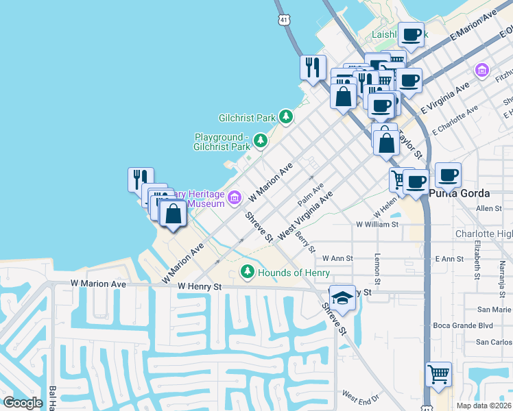 map of restaurants, bars, coffee shops, grocery stores, and more near 810 Kings Court in Punta Gorda