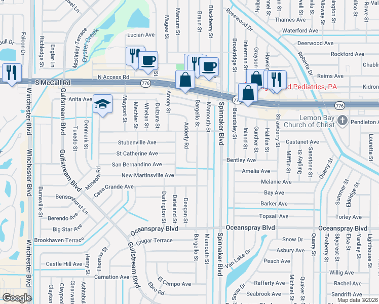 map of restaurants, bars, coffee shops, grocery stores, and more near 7047 Adderly Road in Englewood