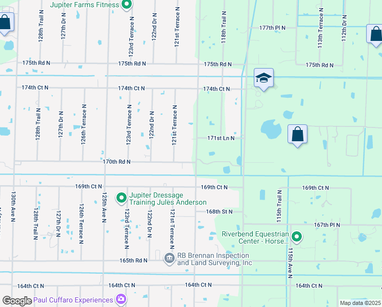 map of restaurants, bars, coffee shops, grocery stores, and more near 17133 Alexander Run in Jupiter