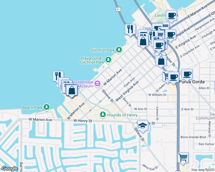 map of restaurants, bars, coffee shops, grocery stores, and more near 810 Kings Court in Punta Gorda