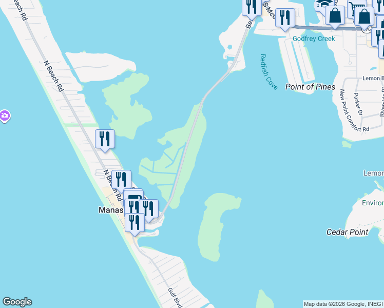 map of restaurants, bars, coffee shops, grocery stores, and more near 1591 Beach Road in Englewood