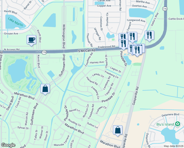 map of restaurants, bars, coffee shops, grocery stores, and more near 7234 Freeberg Circle in Port Charlotte
