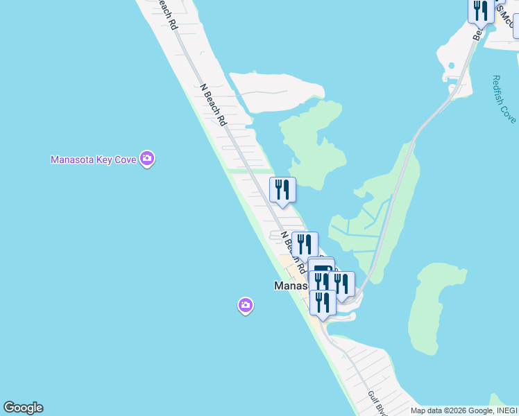 map of restaurants, bars, coffee shops, grocery stores, and more near 2420 North Beach Road in Englewood