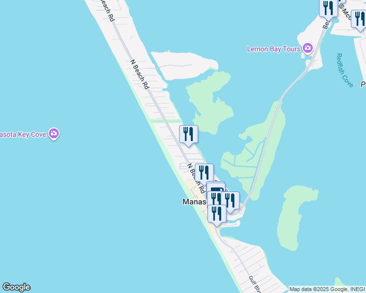 map of restaurants, bars, coffee shops, grocery stores, and more near 2420 North Beach Road in Englewood