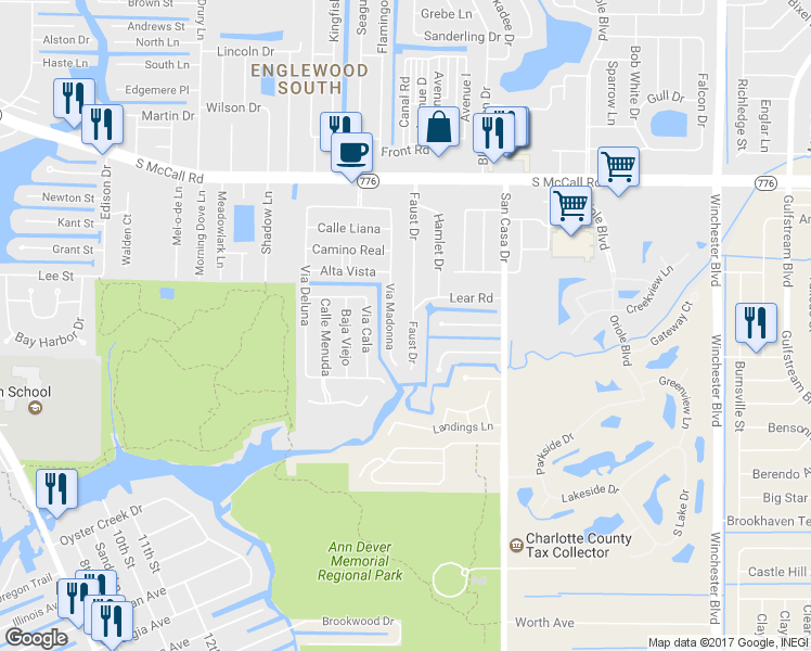 map of restaurants, bars, coffee shops, grocery stores, and more near 1810 Faust Drive in Englewood