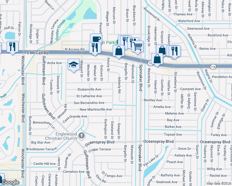 map of restaurants, bars, coffee shops, grocery stores, and more near 7047 Adderly Road in Englewood