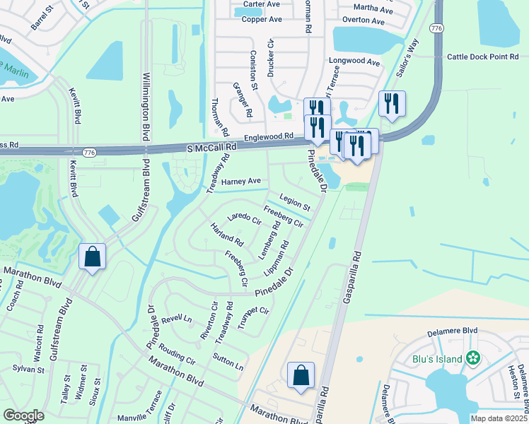 map of restaurants, bars, coffee shops, grocery stores, and more near 7127 Freeberg Circle in Port Charlotte