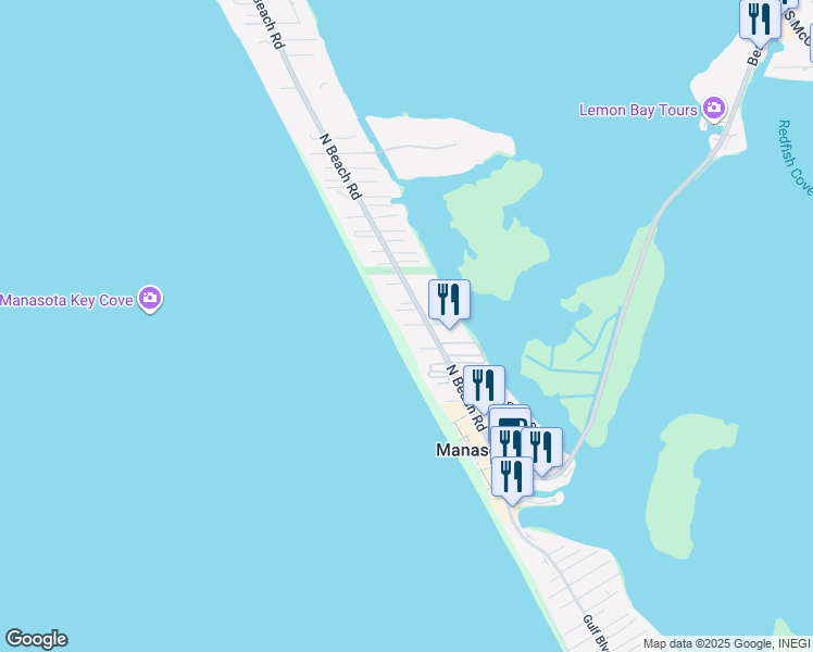 map of restaurants, bars, coffee shops, grocery stores, and more near 2400 North Beach Road in Englewood